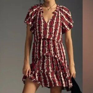 Anthropologie Robin Tiered Mini Dress Pink Size Large